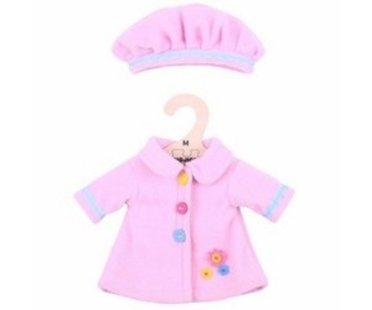 Image de Poppenkleding Roze jasje en muts (M) 30cm Bigjigs
