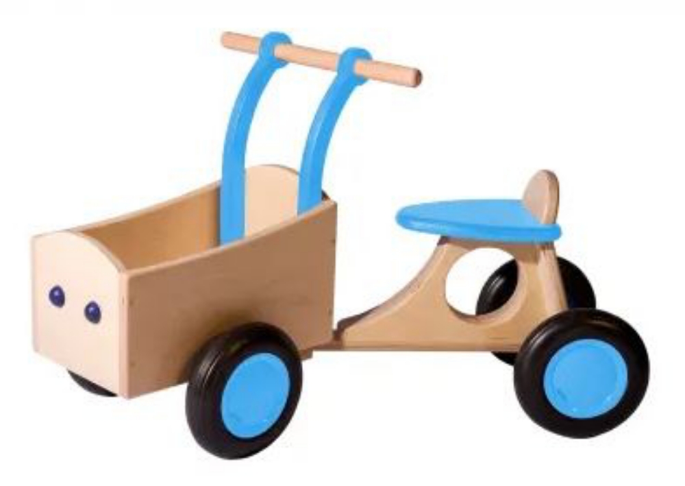 Picture of Lichtblauwe houten bakfiets vierwieler-kinderloopfiets -Van Dijk Toys