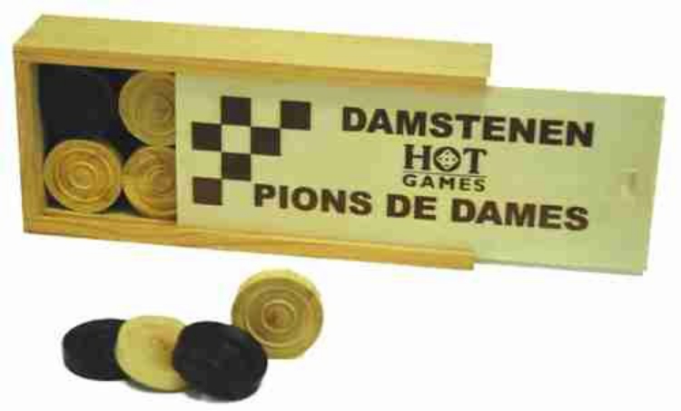 Bild von Spel Damstenen palmhout 32 mm in houten kist