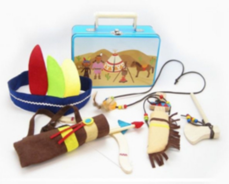 Afbeeldingen van Speelset Indianenset in blikken koffertje