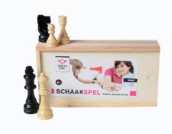 Afbeeldingen van Schaakstukken Essenhout in houten kist Koning hoogte 88 mm