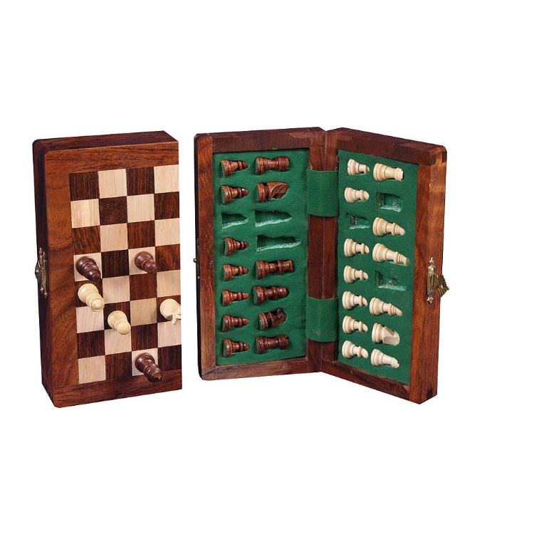 Afbeeldingen van Schaakspel complete set, magnetisch, opklapbaar. Acacia hout. Hoogte koning 58 mm