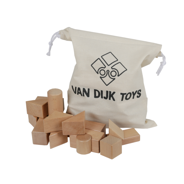 Afbeeldingen van Blokkenset naturel beukenhout met opbergzak 37 stuks Van Dijk Toys