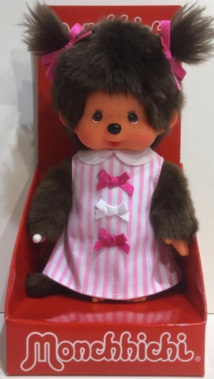 Afbeeldingen van Monchhichi meisje pink ribbon jurk 20 cm