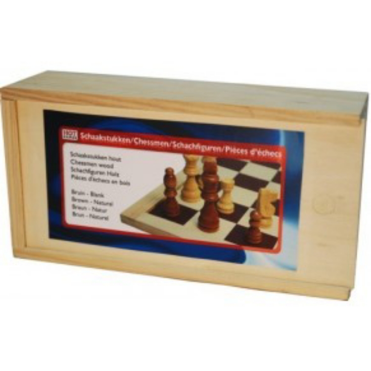 Afbeeldingen van Schaakstukken hout Bruin naturel Staunton maat 3. 77 mm.