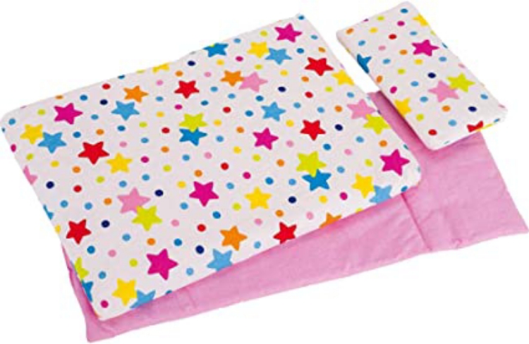Image de Poppenbedset dekje, matras en kussen - wit met vrolijke sterren Goki