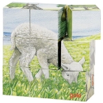 Bild von Kubus- blokkenpuzzel hout 9 blokjes jonge boerderijdieren Goki