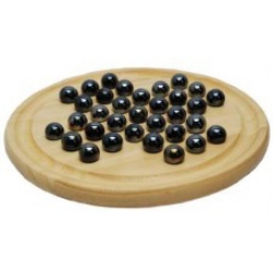 Picture of Solitair houten bord 22 cm met zwarte glazen knikkers