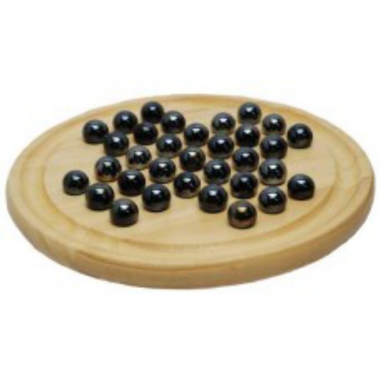 Picture of Solitair houten bord 22 cm met zwarte glazen knikkers