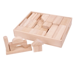 Afbeeldingen van Bigjigs Naturel Houten Blokken Groot in Kist – Montessori Speelgoed vanaf 12M
