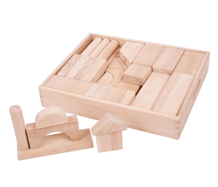 Afbeeldingen van Bigjigs Naturel Houten Blokken Groot in Kist – Montessori Speelgoed vanaf 12M