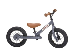 Trybike Steel 2-in-1 loopfiets Grijs met luchtbanden, verstelbaar zadel en stalen frame – geschikt voor kinderen van 15 maanden tot 6 jaar.