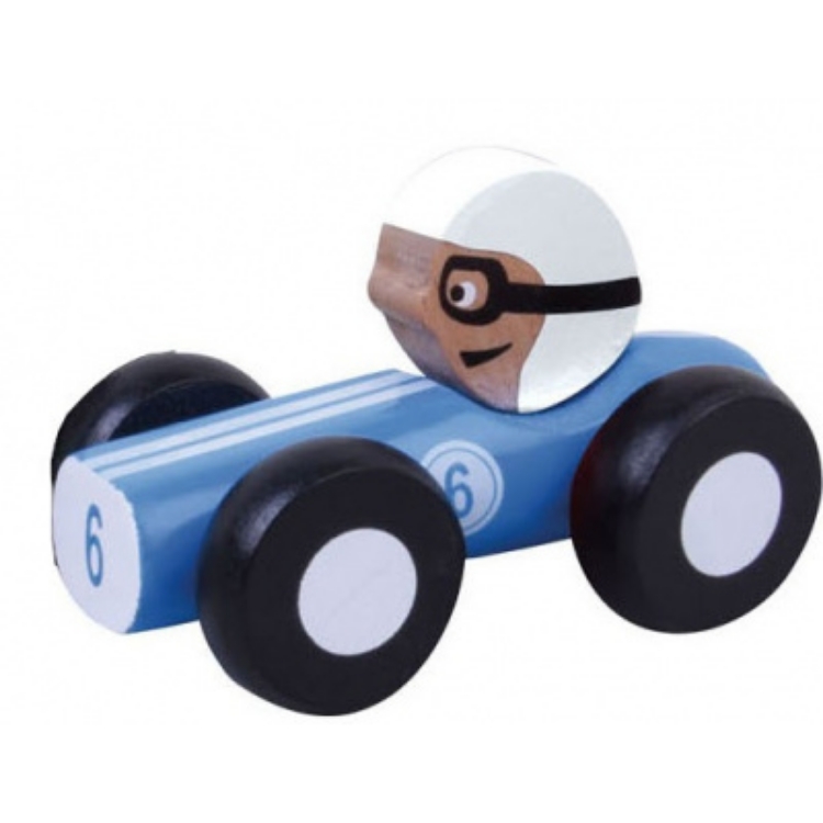 Afbeeldingen van Joueco - Houten raceauto in doos blauw