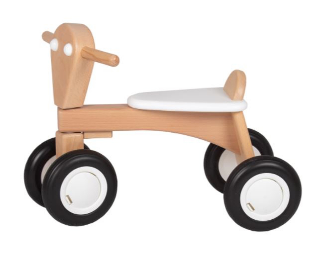 Image de Loopfiets beukenhout wit zadel en witte ogen Van Dijk Toys Vierwieler kinderfiets