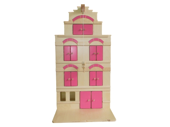 Afbeeldingen van Professioneel Speel pakhuis roze - speelhuis - grachtenpand met takel Van Dijk Toys