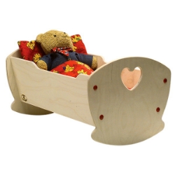 houten poppenwieg, houten poppenbed, duurzaam houten poppenmeubilair