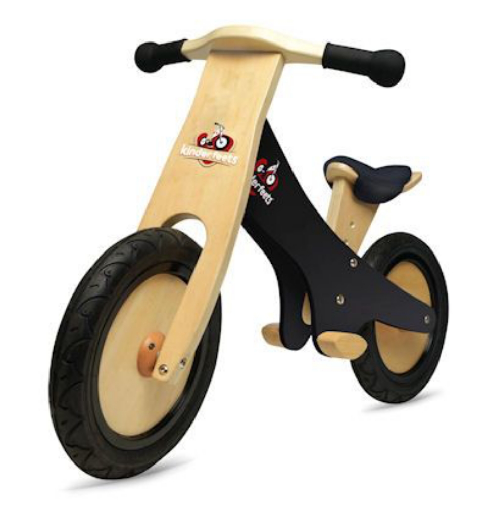 Afbeeldingen van Loopfiets balansfiets Classic Zwart dicht houten wiel Kinderfeets