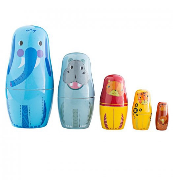 Image de Jungledieren 5 houten Matroesjka poppetjes