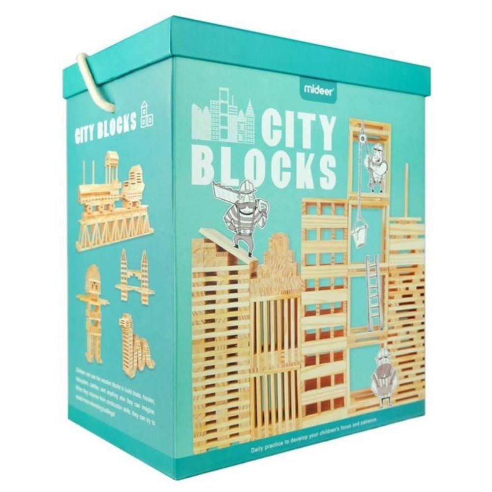 Bild von Bouwplankjes 300 stuks naturel met boekje Cityblocks Mideer