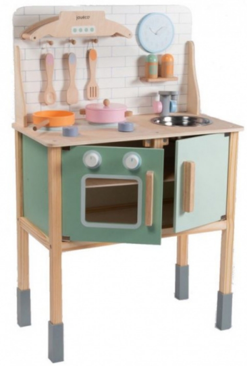 Afbeeldingen van Speelkeuken Keuken hout met accessoires Pastelkleuren Joueco