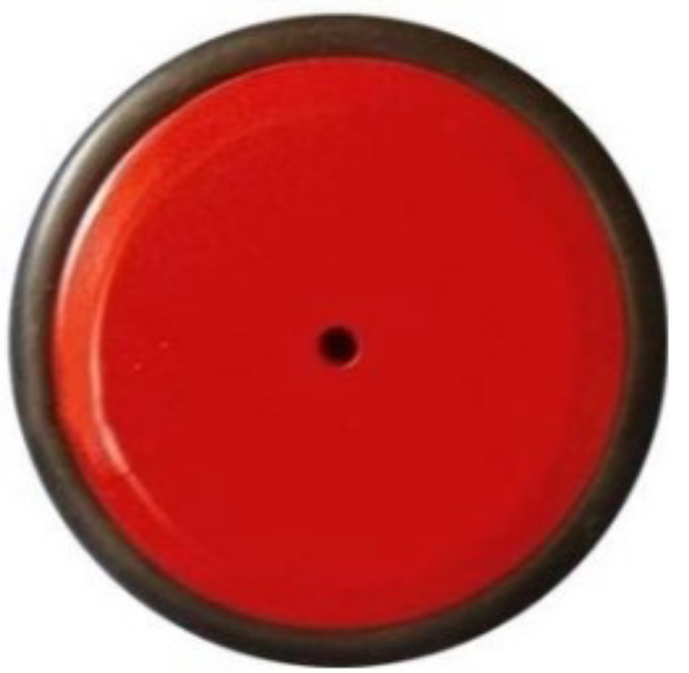 Afbeeldingen van Massief houten wiel rood met zwarte rubber band 12,3 cm 123 mm.