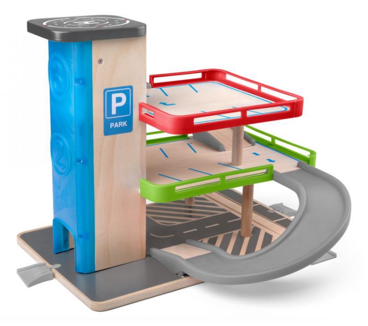 Image de Houten garage Woody met lift en treinbaanaansluiting