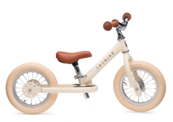 Trybike Steel 2-in-1 loopfiets Vintage Creme met luchtbanden, verstelbaar zadel en stalen frame – geschikt voor kinderen van 15 maanden tot 6 jaar.