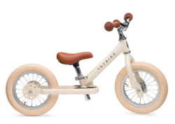 Trybike Steel 2-in-1 loopfiets Vintage Creme met luchtbanden, verstelbaar zadel en stalen frame – geschikt voor kinderen van 15 maanden tot 6 jaar.
