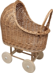 Afbeeldingen van Poppenwagen riet zonder bekleding met vaste kap