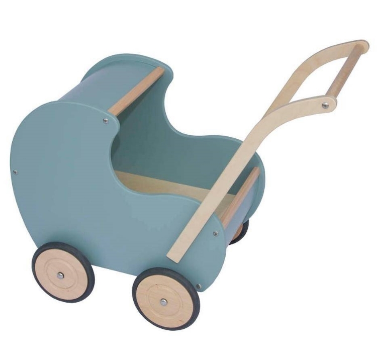 Image de Poppenwagen hout vintage blauw-groen hout Van Dijk Toys