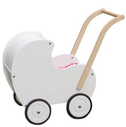 Image de Poppenwagen hout vintage wit hout Van Dijk Toys