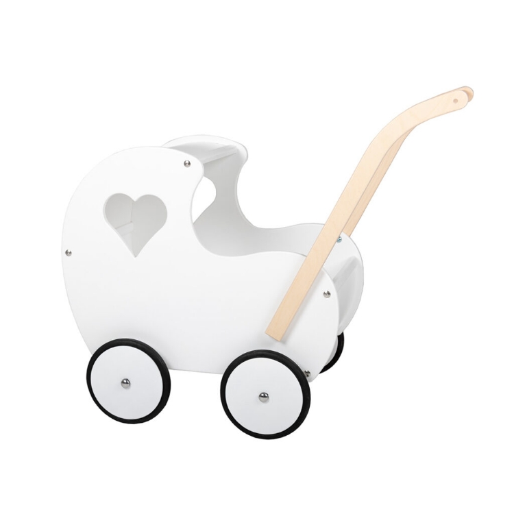 Image de Poppenwagen hout vintage wit met open hart Van Dijk Toys