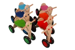 Van Dijk Toys Loopfiets Naturel/Rood - Houten 4-wieler kinderfiets - Vanaf 1 jaar