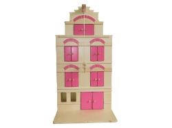 Afbeeldingen van Professioneel Houten Speelpakhuis-Grachtenpand Roze/Naturel Hout – Speelhuis met Takel, Van Dijk Toys