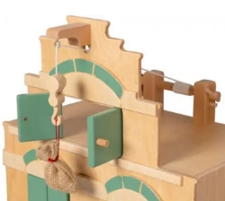 Afbeeldingen van Professioneel Houten Speelpakhuis-Grachtenpand Roze/Naturel Hout – Speelhuis met Takel, Van Dijk Toys