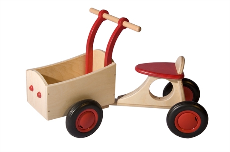 Afbeeldingen van Rode houten bakfiets vierwieler-kinderloopfiets-Van Dijk Toys