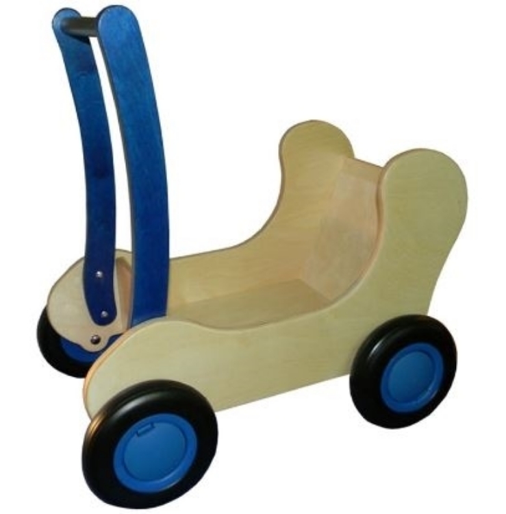 Afbeeldingen van Blauwe Combi Poppenwagen - Loopwagen-Blokkenduwwagen Van Dijk Toys