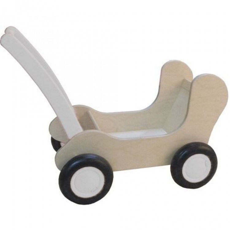 Image de Poppenwagen Combi White wash - Leren loopwagen-Blokkenduwwagen Van Dijk Toys