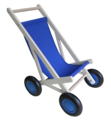 Van Dijk Toys Poppenbuggy – Naturel Hout met Blauwe bekleding – 2jr+