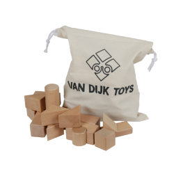 Afbeeldingen van Blokkenset naturel beukenhout met opbergzak 37 stuks Van Dijk Toys