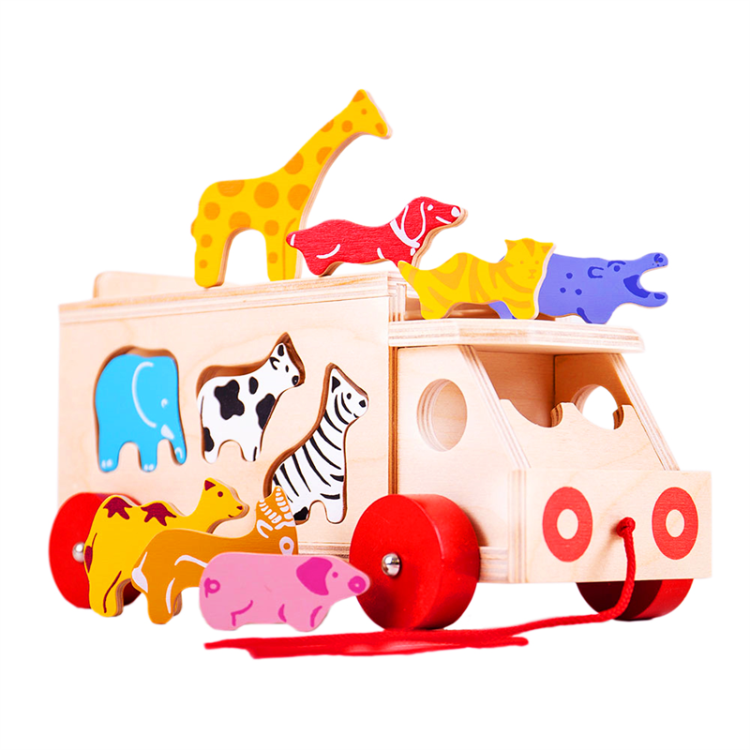 Bigjigs Vormenauto Dieren-sorteerwagen – Houten Sorteerspeelgoed – Vanaf 3 jaar