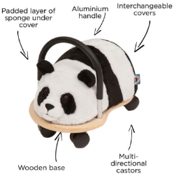 Wheelybug Plush Panda – zachte pluche loopwagen voor peuters met houten onderstel en 360 graden draaibare wielen.