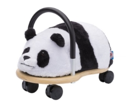 Wheelybug Plush Panda – zachte pluche loopwagen voor peuters met houten onderstel en 360 graden draaibare wielen.