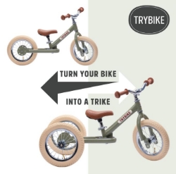 Trybike Steel 2-in-1 loopfiets All Black Edition met luchtbanden, verstelbaar zadel en stalen frame – geschikt voor kinderen van 15 maanden tot 6 jaar.