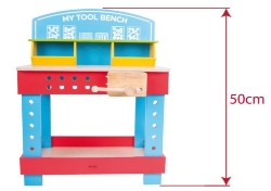 Houten speelgoed werkbank voor kinderen met gereedschapsset, inclusief zaag, hamer, moeren en bankschroef, gemaakt van FSC®-gecertificeerd hout.