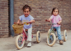 Trybike Steel 2-in-1 loopfiets Vintage Roze met luchtbanden, verstelbaar zadel en stalen frame – geschikt voor kinderen van 15 maanden tot 6 jaar.