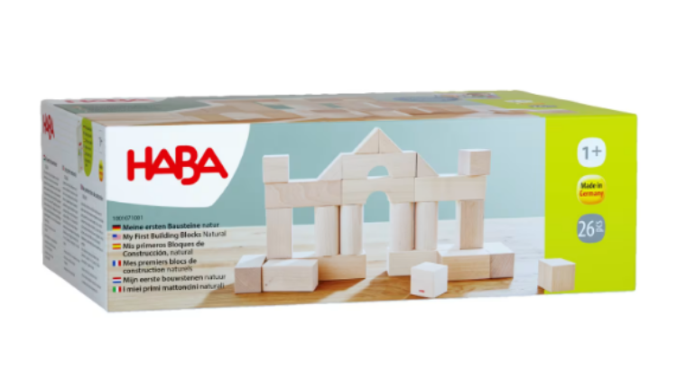 HABA Bouwblokken Mijn Eerste Bouwstenen Natuur startset 26 stuks beukenhout met stoffen zak 1001071001 duurzaam houten speelgoed