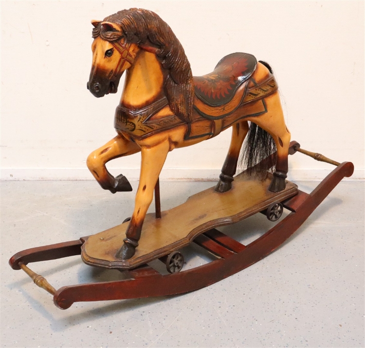Picture of Antiek Duits Hobbelpaard op Wielen & Bow Rocker – 120 cm lang – Ca. 1910