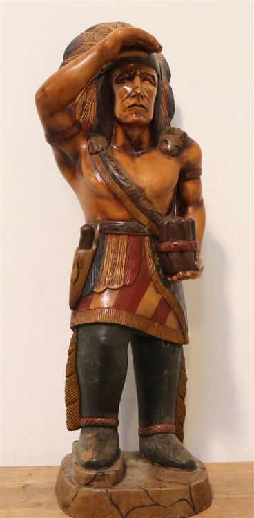 Afbeeldingen van Vintage Houten 'Cigar Store Indian' - Handgesneden Beeld - 93 cm