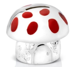 Afbeeldingen van SALE!!!  Spaarpot Paddenstoel verzilverd met rode stippen - Zilverstad